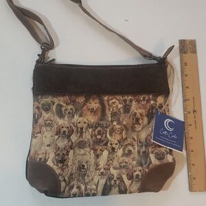 Cott n Curls Dog Club Sling Brown Multi Dog Print Crossbody Bag Purse
